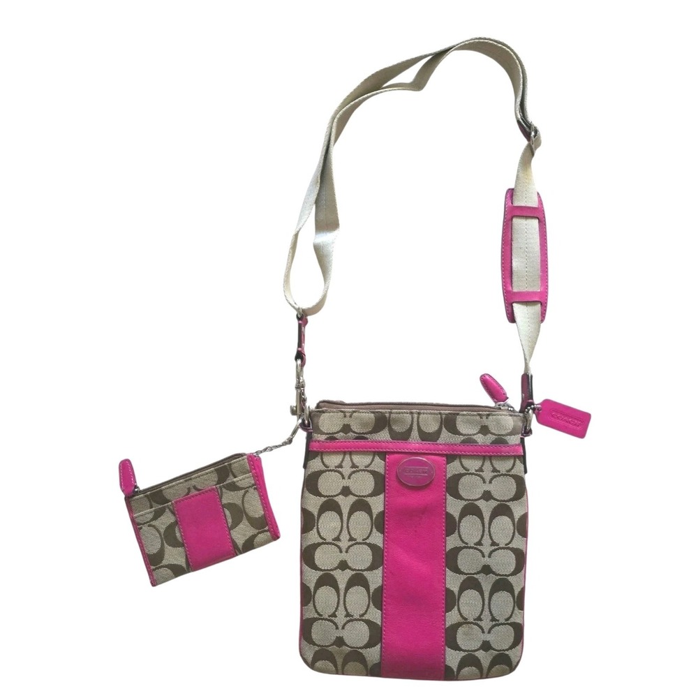 Coach Crossbody Signature Brown w/Pink trim and silver hardware EUC!!